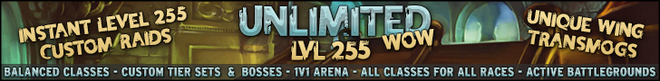  Unlimited-WoW BIGGEST 255 LvL 3.3.5a FUNSERVER WOTLK